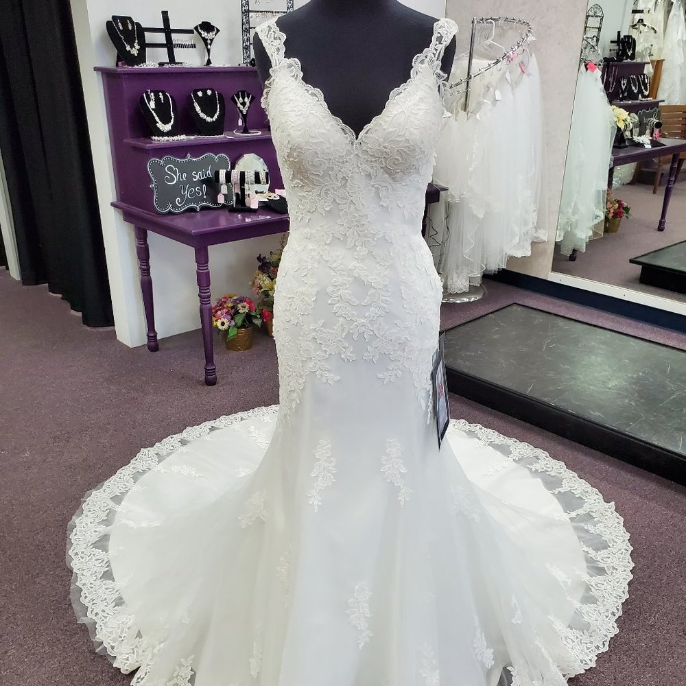 Symphony Bridal Ivory Lace Mermaid Wedding Gown